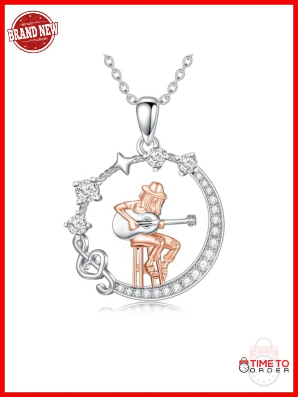 925 Sterling Silver Guitar Pendant Necklace Music Lover Gift